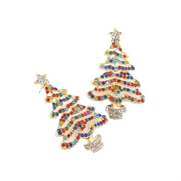 Christmas Tree Rhinestone Earrings - Picture 5 of 7